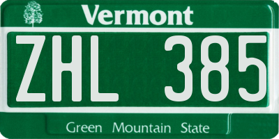 VT license plate ZHL385