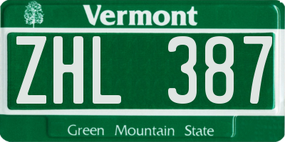 VT license plate ZHL387