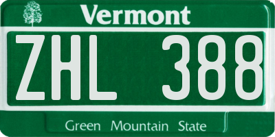 VT license plate ZHL388