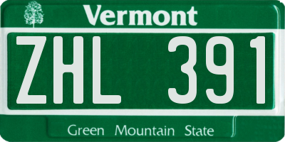 VT license plate ZHL391