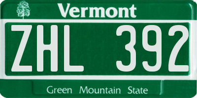VT license plate ZHL392
