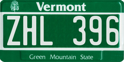 VT license plate ZHL396