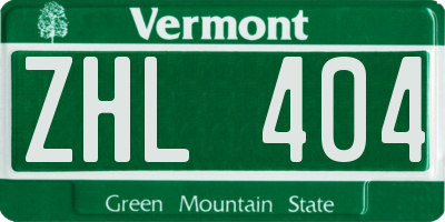 VT license plate ZHL404