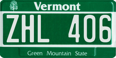 VT license plate ZHL406
