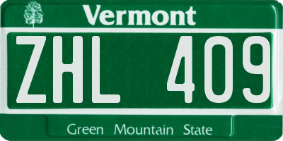 VT license plate ZHL409