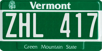 VT license plate ZHL417