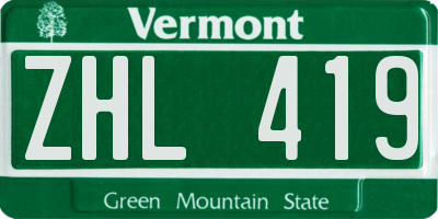 VT license plate ZHL419