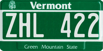 VT license plate ZHL422