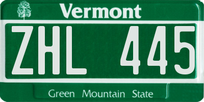 VT license plate ZHL445