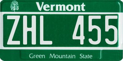 VT license plate ZHL455