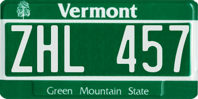 VT license plate ZHL457