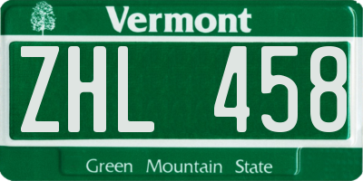 VT license plate ZHL458
