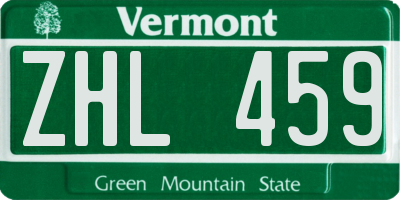 VT license plate ZHL459