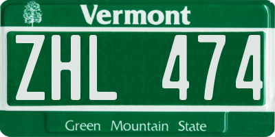 VT license plate ZHL474