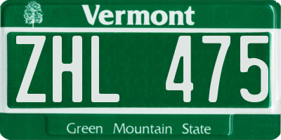 VT license plate ZHL475