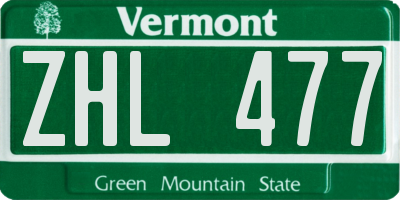 VT license plate ZHL477