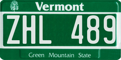 VT license plate ZHL489