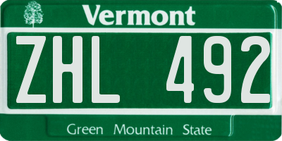 VT license plate ZHL492