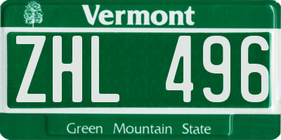 VT license plate ZHL496