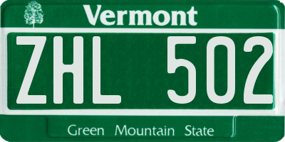 VT license plate ZHL502