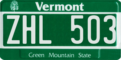VT license plate ZHL503