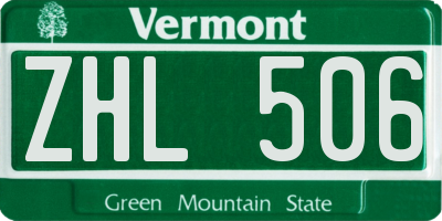 VT license plate ZHL506