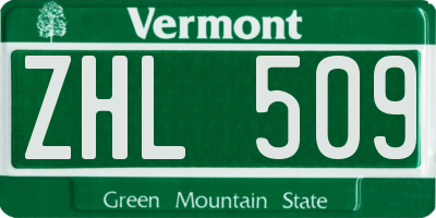 VT license plate ZHL509