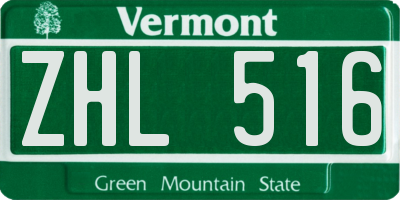 VT license plate ZHL516