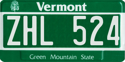 VT license plate ZHL524
