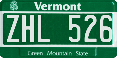 VT license plate ZHL526