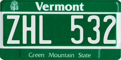 VT license plate ZHL532