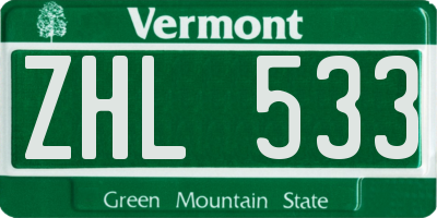VT license plate ZHL533