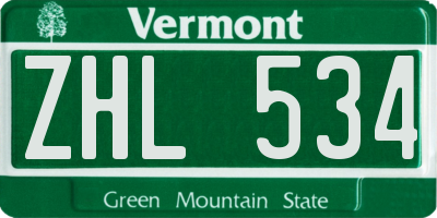 VT license plate ZHL534