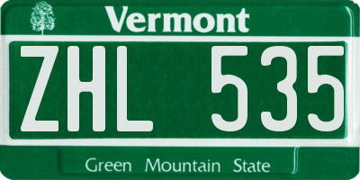 VT license plate ZHL535