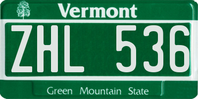 VT license plate ZHL536