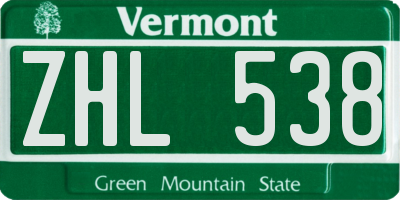 VT license plate ZHL538
