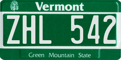 VT license plate ZHL542