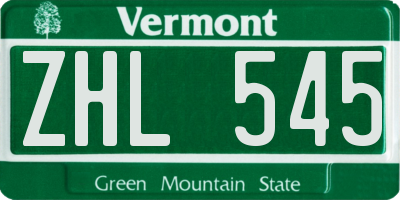VT license plate ZHL545