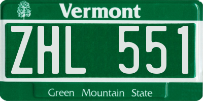 VT license plate ZHL551