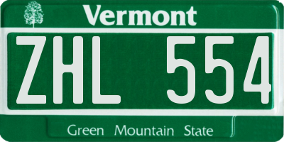 VT license plate ZHL554