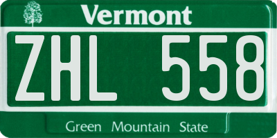 VT license plate ZHL558