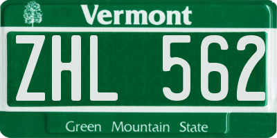 VT license plate ZHL562