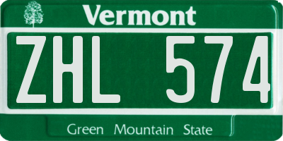 VT license plate ZHL574