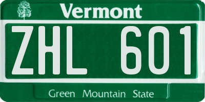 VT license plate ZHL601