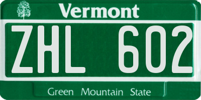 VT license plate ZHL602