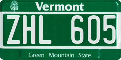 VT license plate ZHL605