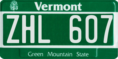 VT license plate ZHL607