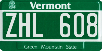 VT license plate ZHL608