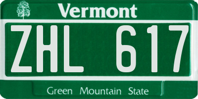 VT license plate ZHL617