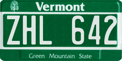 VT license plate ZHL642